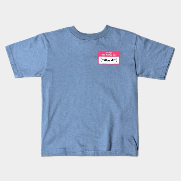 Hello! My Name Is Cat Kaomoji Kids T-Shirt by DefinitelyJenny